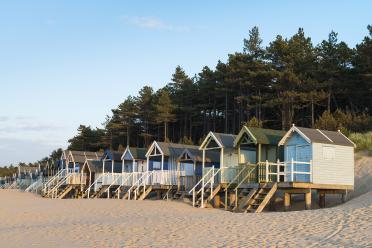 Beach huts at Wells-next-the-Sea, Norfolk, UK.