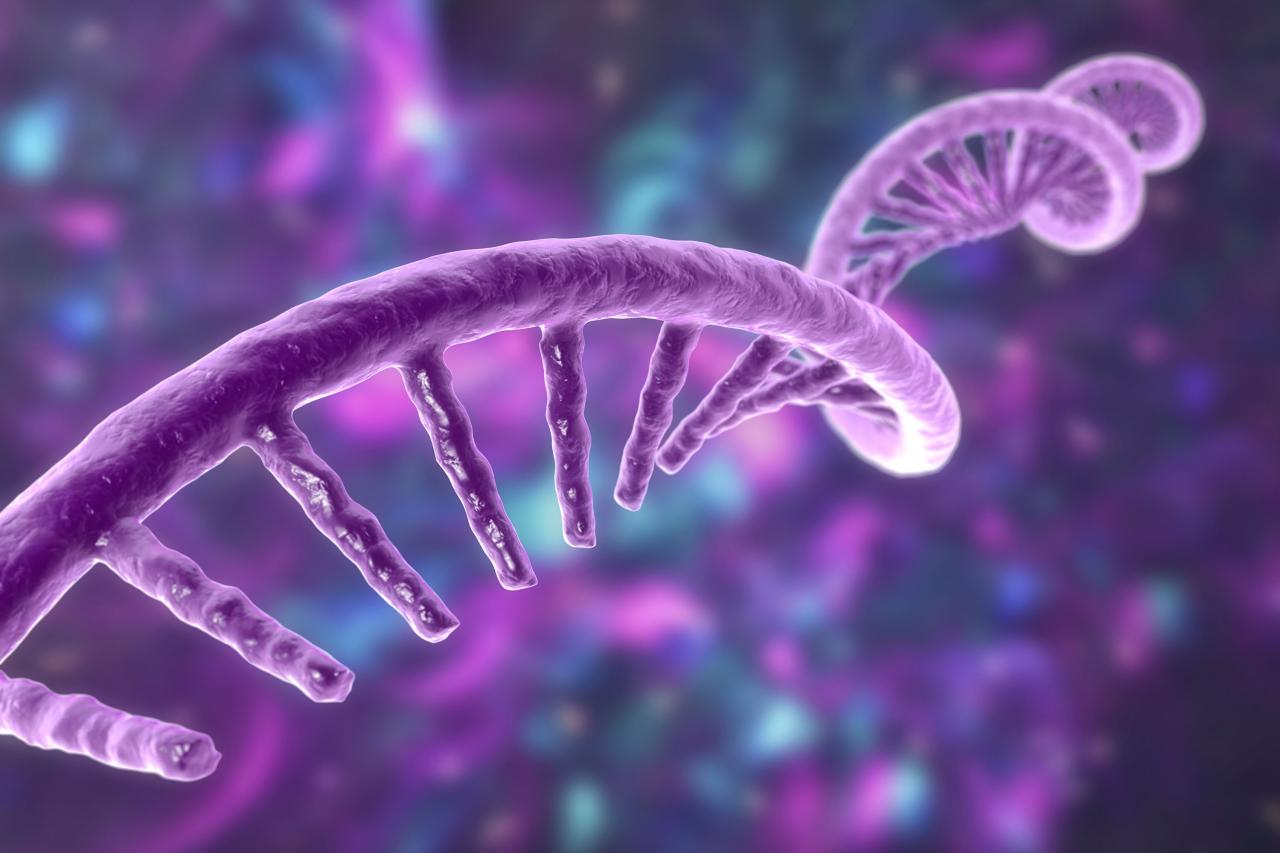 Strand of RNA in purple and blue tones