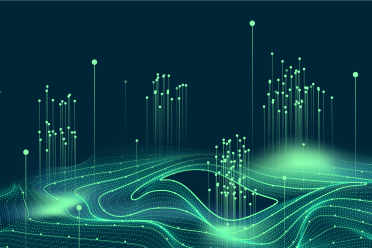 An abstract digital map with topographic detail and lines in shades of green against a dark background